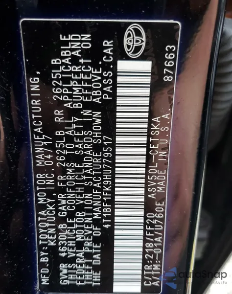 2017 Toyota Camry Le from USA, damaged, VIN 4T1BF1FK9HU779517